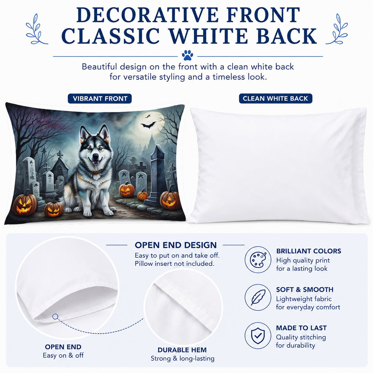 Caroline's Treasures DAC2006PILLOWCASE Alaskan Malamute Spooky Halloween Fabric Standard Pillowcase Lightweight Super Soft Easy Care Decorative Artwork Pillowcase, Standard