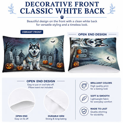 Caroline's Treasures DAC2006PILLOWCASE Alaskan Malamute Spooky Halloween Fabric Standard Pillowcase Lightweight Super Soft Easy Care Decorative Artwork Pillowcase, Standard
