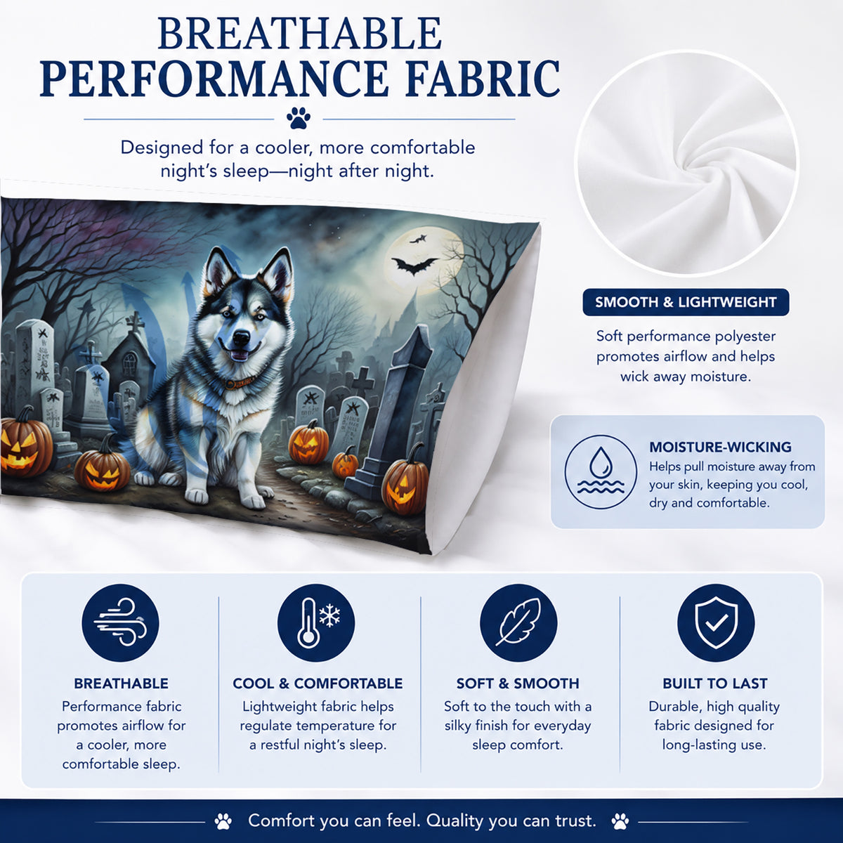 Caroline's Treasures DAC2006PILLOWCASE Alaskan Malamute Spooky Halloween Fabric Standard Pillowcase Lightweight Super Soft Easy Care Decorative Artwork Pillowcase, Standard