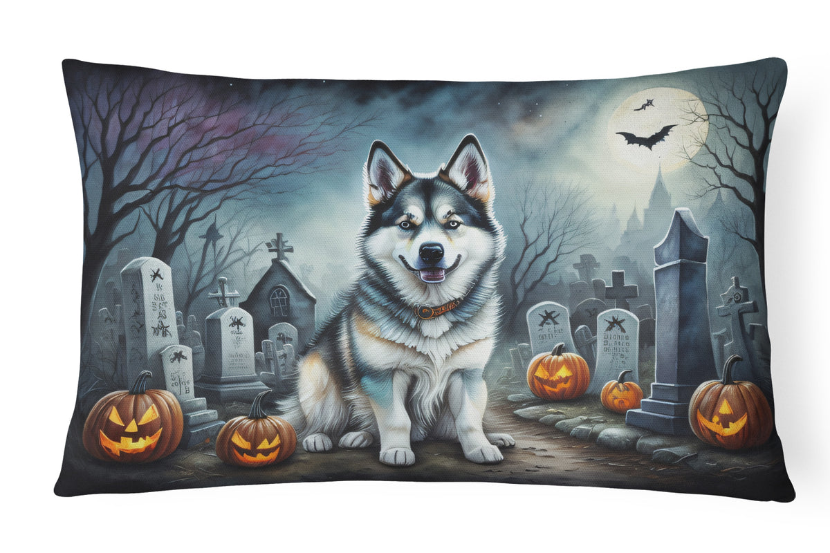 Caroline's Treasures DAC2006PW1216 Alaskan Malamute Spooky Halloween Fabric Decorative Pillow Machine Washable, Indoor Outdoor Decorative Pillow for Couch, Bed or Patio, 12HX16W