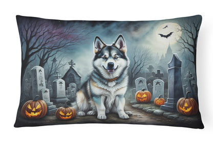 Caroline's Treasures DAC2006PW1216 Alaskan Malamute Spooky Halloween Fabric Decorative Pillow Machine Washable, Indoor Outdoor Decorative Pillow for Couch, Bed or Patio, 12HX16W