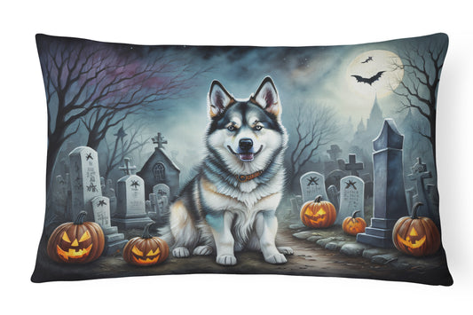 Caroline's Treasures DAC2006PW1216 Alaskan Malamute Spooky Halloween Fabric Decorative Pillow Machine Washable, Indoor Outdoor Decorative Pillow for Couch, Bed or Patio, 12HX16W