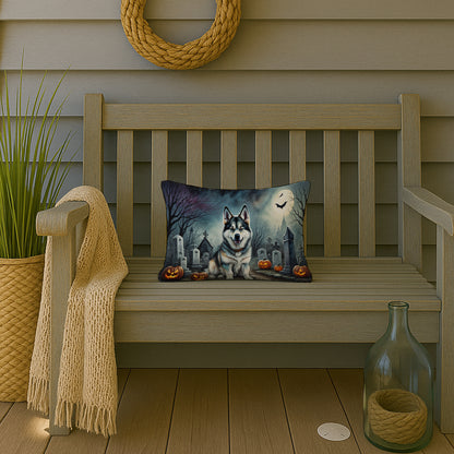 Caroline's Treasures DAC2006PW1216 Alaskan Malamute Spooky Halloween Fabric Decorative Pillow Machine Washable, Indoor Outdoor Decorative Pillow for Couch, Bed or Patio, 12HX16W