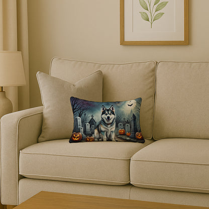 Caroline's Treasures DAC2006PW1216 Alaskan Malamute Spooky Halloween Fabric Decorative Pillow Machine Washable, Indoor Outdoor Decorative Pillow for Couch, Bed or Patio, 12HX16W