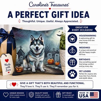 Caroline's Treasures DAC2006PW1414 Alaskan Malamute Spooky Halloween Fabric Decorative Pillow Machine Washable, Indoor Outdoor Decorative Pillow for Couch, Bed or Patio, 14Hx14W