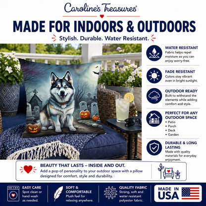 Caroline's Treasures DAC2006PW1414 Alaskan Malamute Spooky Halloween Fabric Decorative Pillow Machine Washable, Indoor Outdoor Decorative Pillow for Couch, Bed or Patio, 14Hx14W