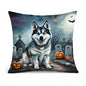 Caroline's Treasures DAC2006PW1818 Alaskan Malamute Spooky Halloween Fabric Decorative Pillow Machine Washable, Indoor Outdoor Decorative Pillow for Couch, Bed or Patio, 18Hx18W