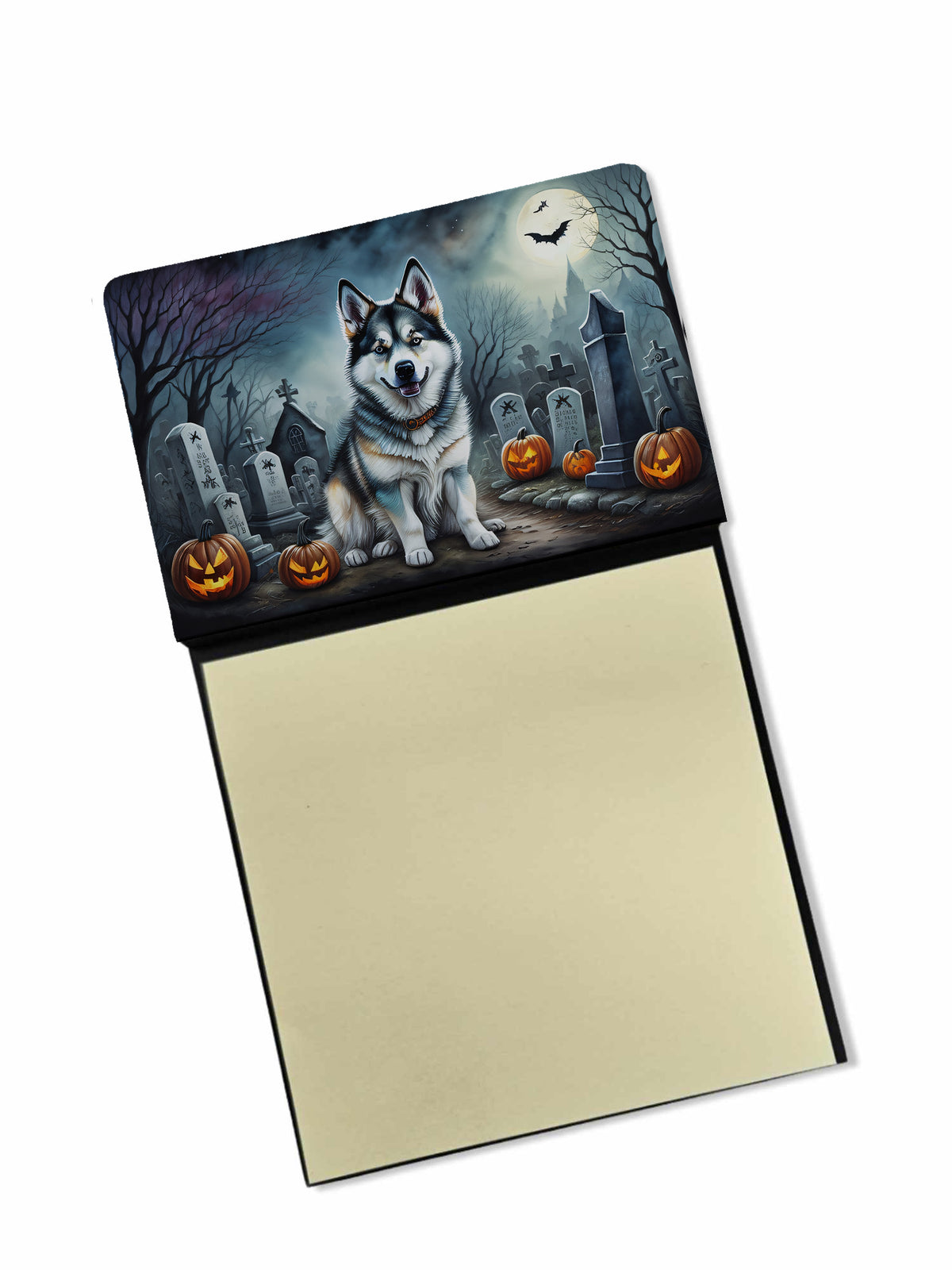 Caroline's Treasures Alaskan Malamute Spooky Halloween Sticky Note Holder Refillable Dispenser Self-Sticky Note Pads, Memo Pads Blank Desk Accessories
