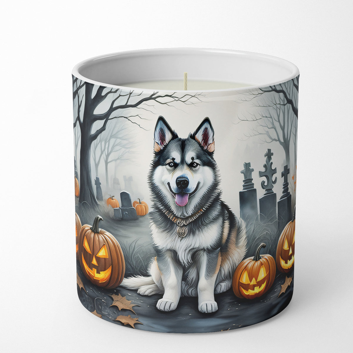 Caroline's Treasures DAC2007CDL Alaskan Malamute Spooky Halloween Decorative Soy Candle Nature Soy Wax Essential Oil Home Decor Ideal for Bedroom Kitchen Bath Office Gift, 10 oz