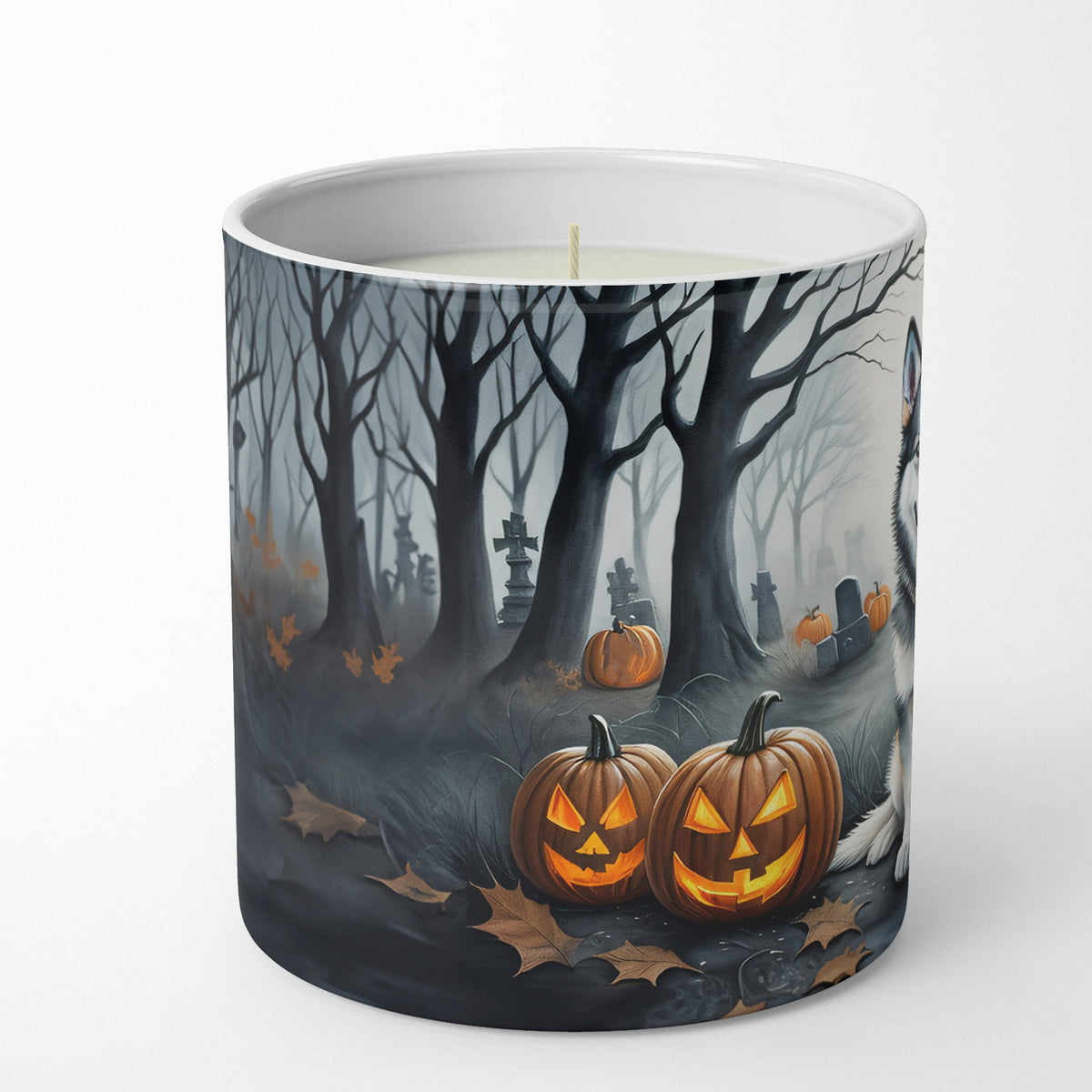 Caroline's Treasures DAC2007CDL Alaskan Malamute Spooky Halloween Decorative Soy Candle Nature Soy Wax Essential Oil Home Decor Ideal for Bedroom Kitchen Bath Office Gift, 10 oz