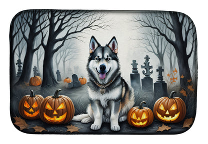 Caroline's Treasures DAC2007DDM Alaskan Malamute Spooky Halloween Dish Drying Mat Absorbent Dish Drying Mat Pad for Kitchen Counter Dish Drainer Mat for Countertop, 14 x 21, Multicolor