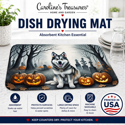 Caroline's Treasures DAC2007DDM Alaskan Malamute Spooky Halloween Dish Drying Mat Absorbent Dish Drying Mat Pad for Kitchen Counter Dish Drainer Mat for Countertop, 14 x 21, Multicolor
