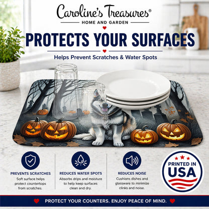 Caroline's Treasures DAC2007DDM Alaskan Malamute Spooky Halloween Dish Drying Mat Absorbent Dish Drying Mat Pad for Kitchen Counter Dish Drainer Mat for Countertop, 14 x 21, Multicolor