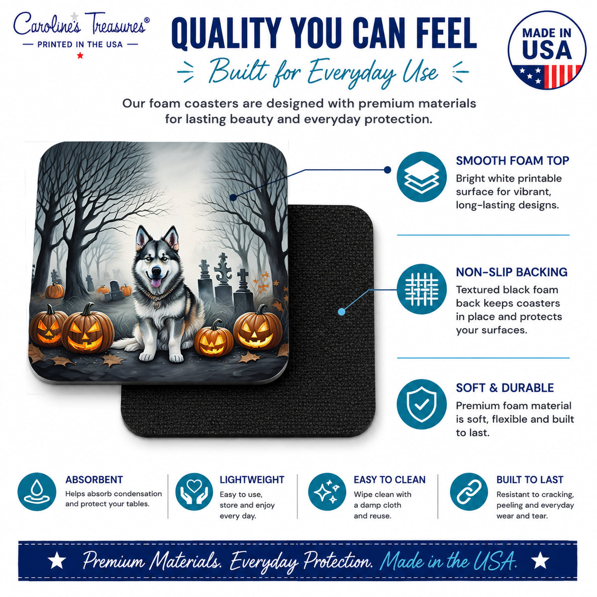 Caroline's Treasures Alaskan Malamute Dogs Foam Drink Coasters Set of 4
