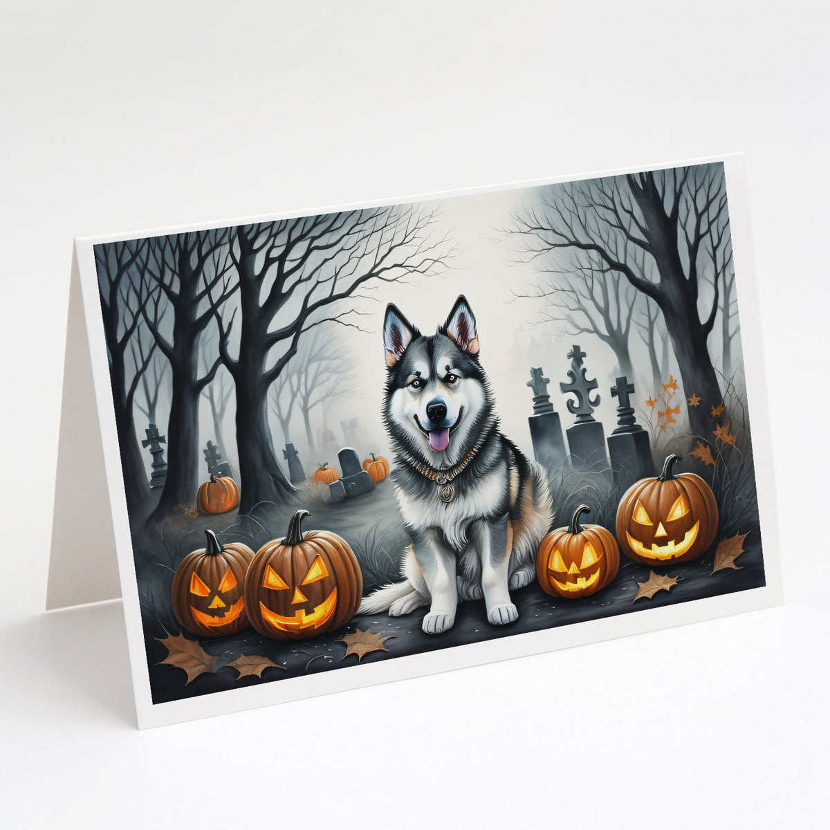 Caroline's Treasures DAC2007GCA7P Alaskan Malamute Spooky Halloween Greeting Cards and Envelopes Pack of 8 Blank Cards with Envelopes Whimsical A7 Size 5x7 Blank Greeting Cards