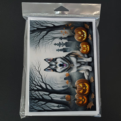Caroline's Treasures DAC2007GCA7P Alaskan Malamute Spooky Halloween Greeting Cards and Envelopes Pack of 8 Blank Cards with Envelopes Whimsical A7 Size 5x7 Blank Greeting Cards