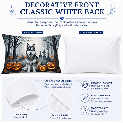 Caroline's Treasures DAC2007PILLOWCASE Alaskan Malamute Spooky Halloween Fabric Standard Pillowcase Lightweight Super Soft Easy Care Decorative Artwork Pillowcase, Standard