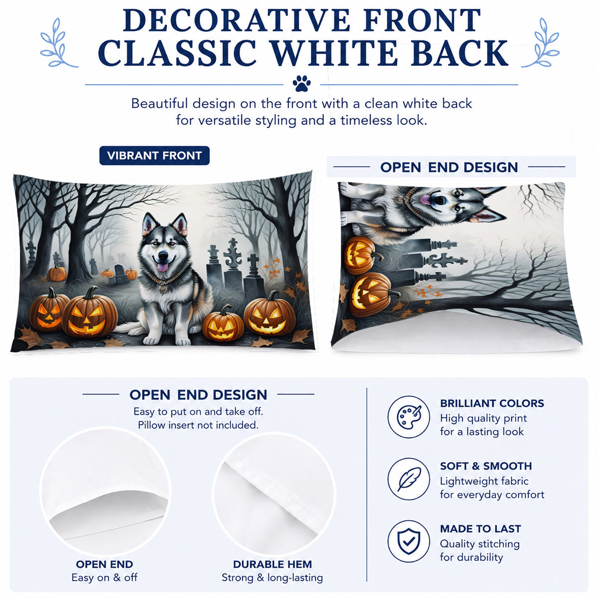 Caroline's Treasures DAC2007PILLOWCASE Alaskan Malamute Spooky Halloween Fabric Standard Pillowcase Lightweight Super Soft Easy Care Decorative Artwork Pillowcase, Standard