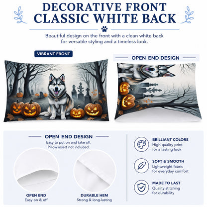 Caroline's Treasures DAC2007PILLOWCASE Alaskan Malamute Spooky Halloween Fabric Standard Pillowcase Lightweight Super Soft Easy Care Decorative Artwork Pillowcase, Standard