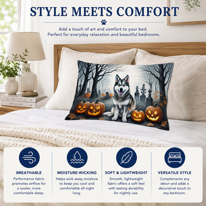 Caroline's Treasures DAC2007PILLOWCASE Alaskan Malamute Spooky Halloween Fabric Standard Pillowcase Lightweight Super Soft Easy Care Decorative Artwork Pillowcase, Standard