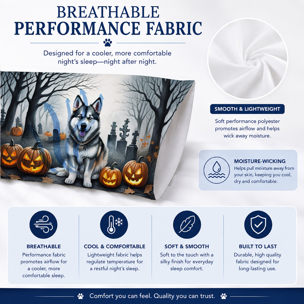 Caroline's Treasures DAC2007PILLOWCASE Alaskan Malamute Spooky Halloween Fabric Standard Pillowcase Lightweight Super Soft Easy Care Decorative Artwork Pillowcase, Standard