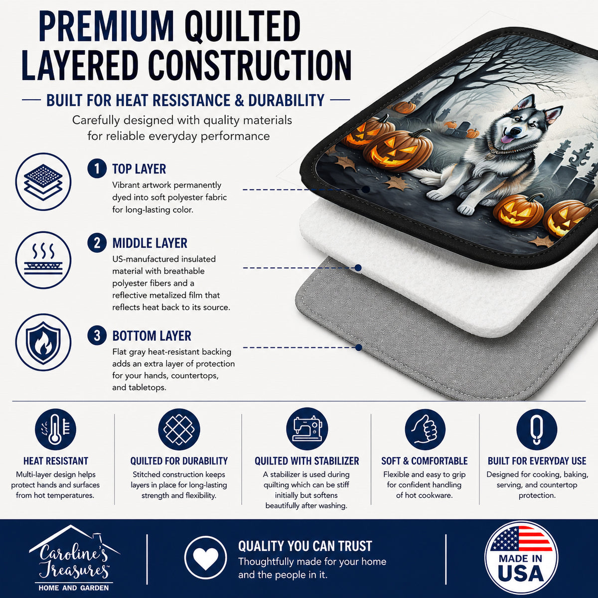 Caroline's Treasures Alaskan Malamute Dogs Set of 2 Kitchen Pot Holders