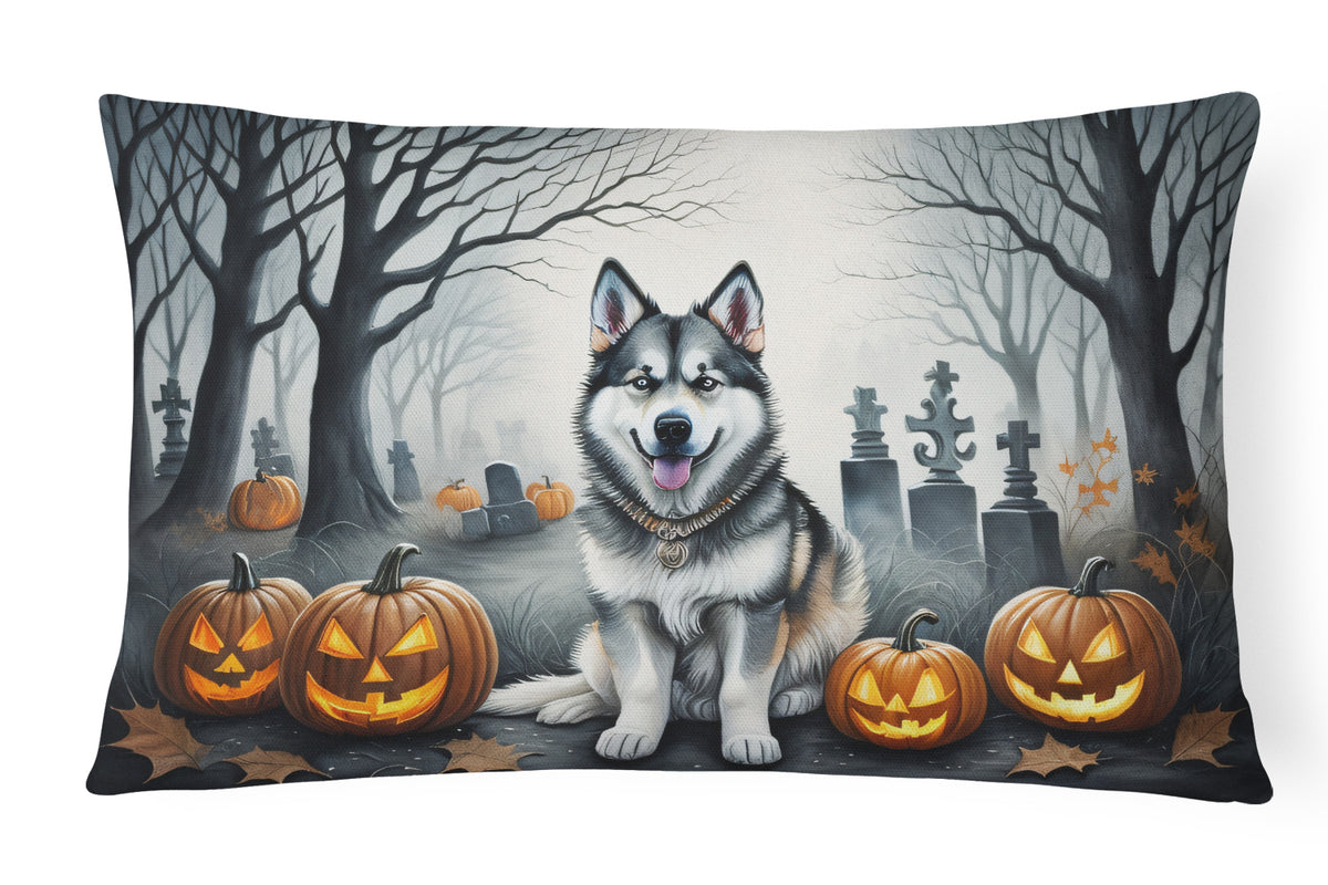 Caroline's Treasures DAC2007PW1216 Alaskan Malamute Spooky Halloween Fabric Decorative Pillow Machine Washable, Indoor Outdoor Decorative Pillow for Couch, Bed or Patio, 12HX16W