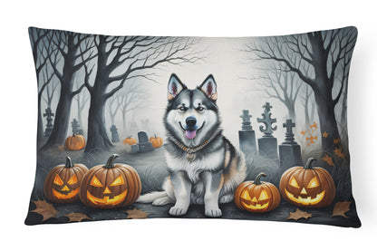 Caroline's Treasures DAC2007PW1216 Alaskan Malamute Spooky Halloween Fabric Decorative Pillow Machine Washable, Indoor Outdoor Decorative Pillow for Couch, Bed or Patio, 12HX16W