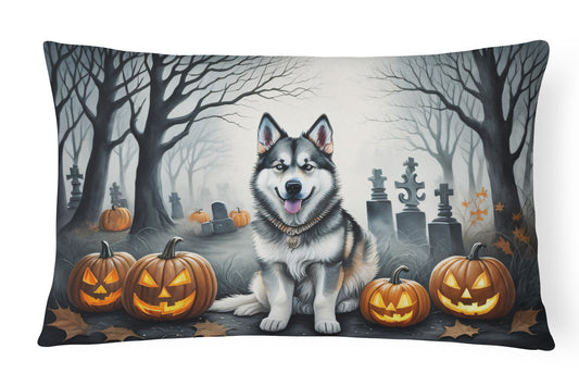 Caroline's Treasures DAC2007PW1216 Alaskan Malamute Spooky Halloween Fabric Decorative Pillow Machine Washable, Indoor Outdoor Decorative Pillow for Couch, Bed or Patio, 12HX16W