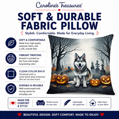 Caroline's Treasures DAC2007PW1414 Alaskan Malamute Spooky Halloween Fabric Decorative Pillow Machine Washable, Indoor Outdoor Decorative Pillow for Couch, Bed or Patio, 14Hx14W