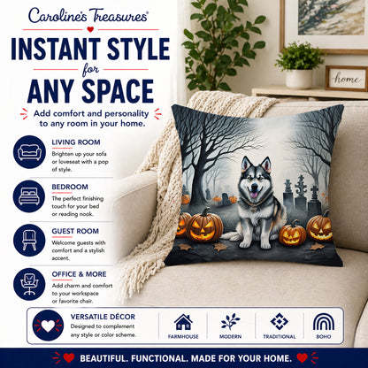 Caroline's Treasures DAC2007PW1414 Alaskan Malamute Spooky Halloween Fabric Decorative Pillow Machine Washable, Indoor Outdoor Decorative Pillow for Couch, Bed or Patio, 14Hx14W