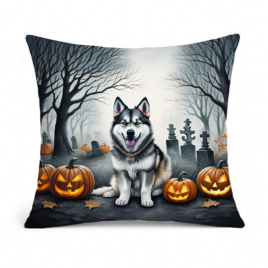 Caroline's Treasures DAC2007PW1818 Alaskan Malamute Spooky Halloween Fabric Decorative Pillow Machine Washable, Indoor Outdoor Decorative Pillow for Couch, Bed or Patio, 18Hx18W