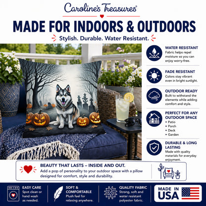 Caroline's Treasures DAC2007PW1818 Alaskan Malamute Spooky Halloween Fabric Decorative Pillow Machine Washable, Indoor Outdoor Decorative Pillow for Couch, Bed or Patio, 18Hx18W