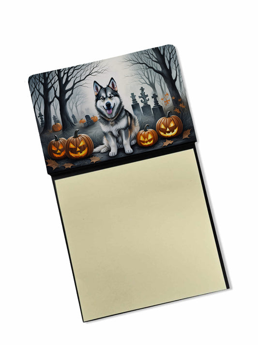 Caroline's Treasures Alaskan Malamute Spooky Halloween Sticky Note Holder Refillable Dispenser Self-Sticky Note Pads, Memo Pads Blank Desk Accessories