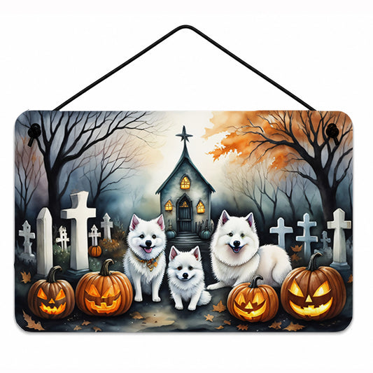 Caroline's Treasures DAC2008DS812 American Eskimo Spooky Halloween Wall or Door Hanging Prints Aluminum Metal Sign Kitchen Wall Bar Bathroom Plaque Home Decor, 8x12, Multicolor