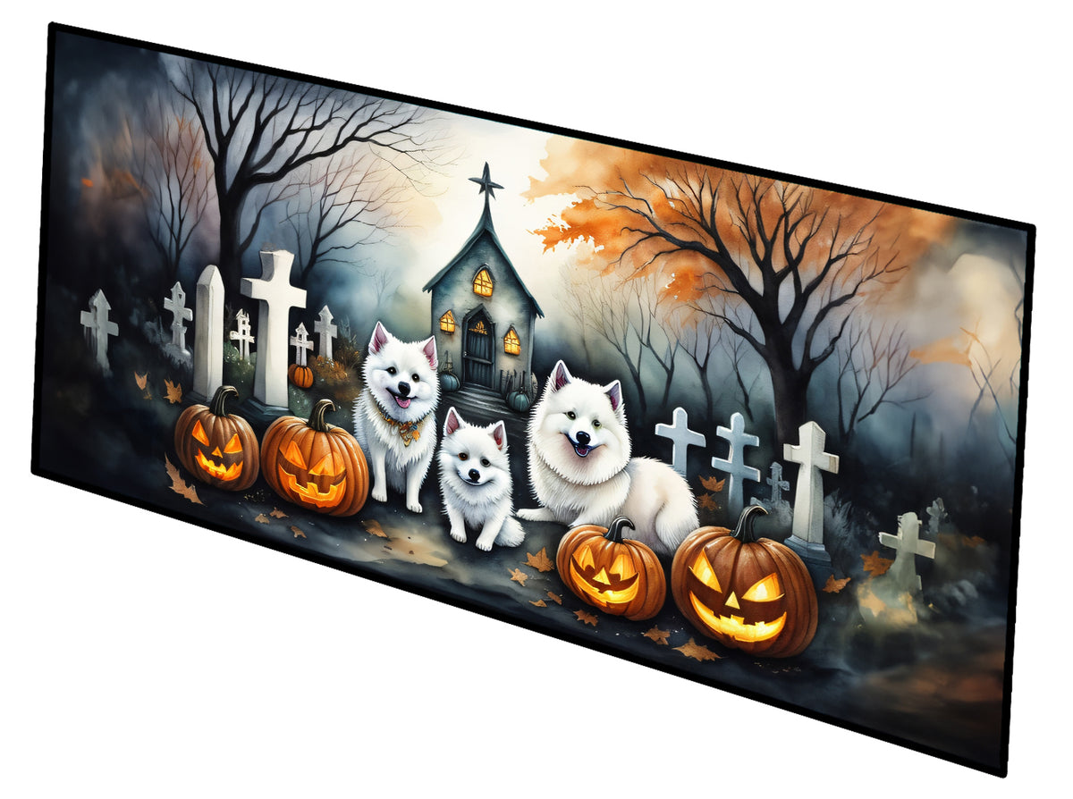 Caroline's Treasures American Eskimo Spooky Halloween Runner Mat 28x58 Front Door Mat Indoor Outdoor Rugs for Entryway Hallway Foyer Non Slip Washable Wide Doormat