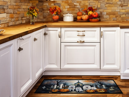 Caroline's Treasures American Eskimo Spooky Halloween Runner Mat 28x58 Front Door Mat Indoor Outdoor Rugs for Entryway Hallway Foyer Non Slip Washable Wide Doormat