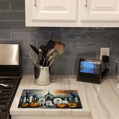 Caroline's Treasures DAC2008LCB American Eskimo Spooky Halloween Glass Cutting Board Large Decorative Tempered Glass Kitchen Cutting and Serving Board Large Size Chopping Board