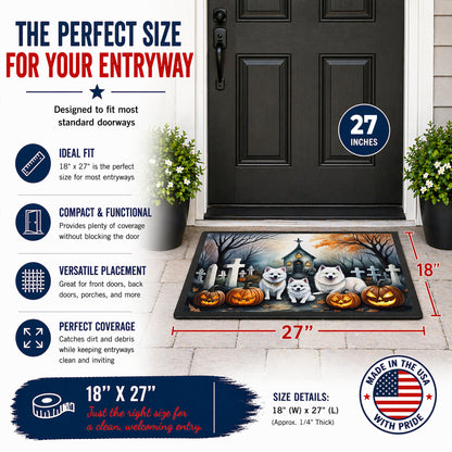 Caroline's Treasures DAC2008MAT American Eskimo Spooky Halloween Doormat 18x27 Front Door Mat Indoor Outdoor Rugs for Entryway, Non Slip Washable Low Pile, 18H X 27W