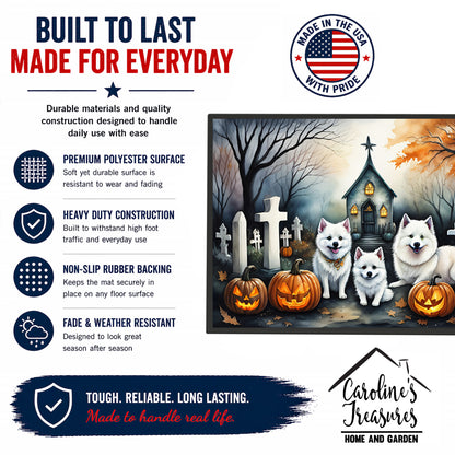 Caroline's Treasures DAC2008MAT American Eskimo Spooky Halloween Doormat 18x27 Front Door Mat Indoor Outdoor Rugs for Entryway, Non Slip Washable Low Pile, 18H X 27W
