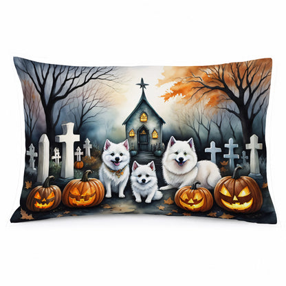 Caroline's Treasures DAC2008PILLOWCASE American Eskimo Spooky Halloween Fabric Standard Pillowcase Lightweight Super Soft Easy Care Decorative Artwork Pillowcase, Standard