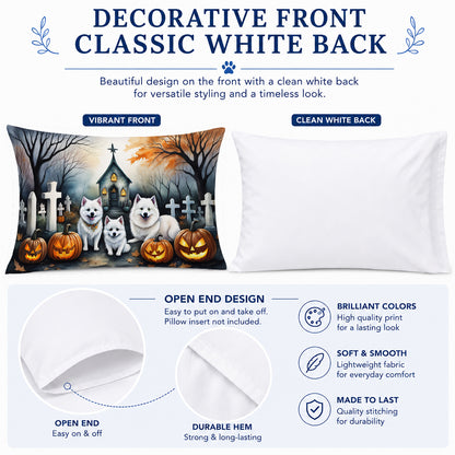 Caroline's Treasures DAC2008PILLOWCASE American Eskimo Spooky Halloween Fabric Standard Pillowcase Lightweight Super Soft Easy Care Decorative Artwork Pillowcase, Standard