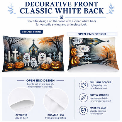 Caroline's Treasures DAC2008PILLOWCASE American Eskimo Spooky Halloween Fabric Standard Pillowcase Lightweight Super Soft Easy Care Decorative Artwork Pillowcase, Standard
