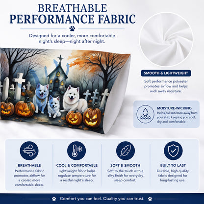 Caroline's Treasures DAC2008PILLOWCASE American Eskimo Spooky Halloween Fabric Standard Pillowcase Lightweight Super Soft Easy Care Decorative Artwork Pillowcase, Standard