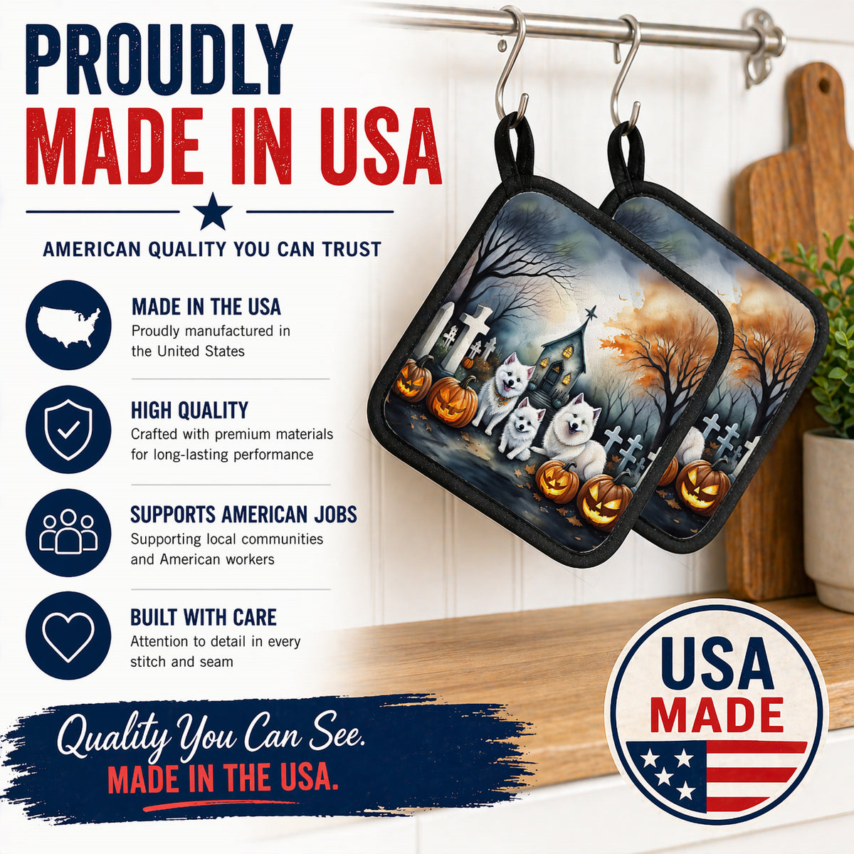 Caroline's Treasures American Eskimo Dogs Set of 2 Kitchen Pot Holders