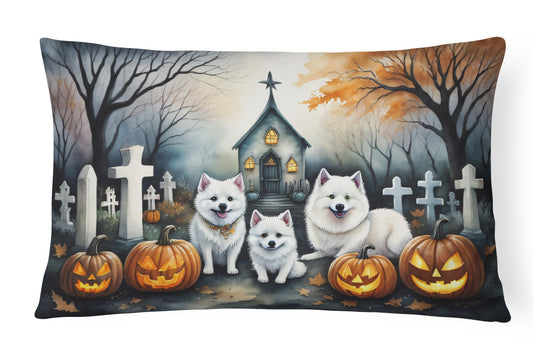 Caroline's Treasures DAC2008PW1216 American Eskimo Spooky Halloween Fabric Decorative Pillow Machine Washable, Indoor Outdoor Decorative Pillow for Couch, Bed or Patio, 12HX16W