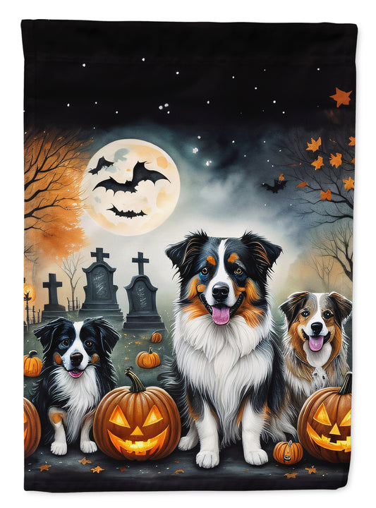 Caroline's Treasures DAC2009CHF Australian Shepherd Spooky Halloween House Flag Large Porch Sleeve Pole Decorative Outside Yard Banner Artwork Wall Hanging, Polyester, House Size, Multicolor