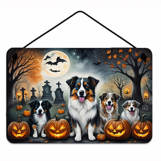 Caroline's Treasures DAC2009DS812 Australian Shepherd Spooky Halloween Wall or Door Hanging Prints Aluminum Metal Sign Kitchen Wall Bar Bathroom Plaque Home Decor, 8x12, Multicolor
