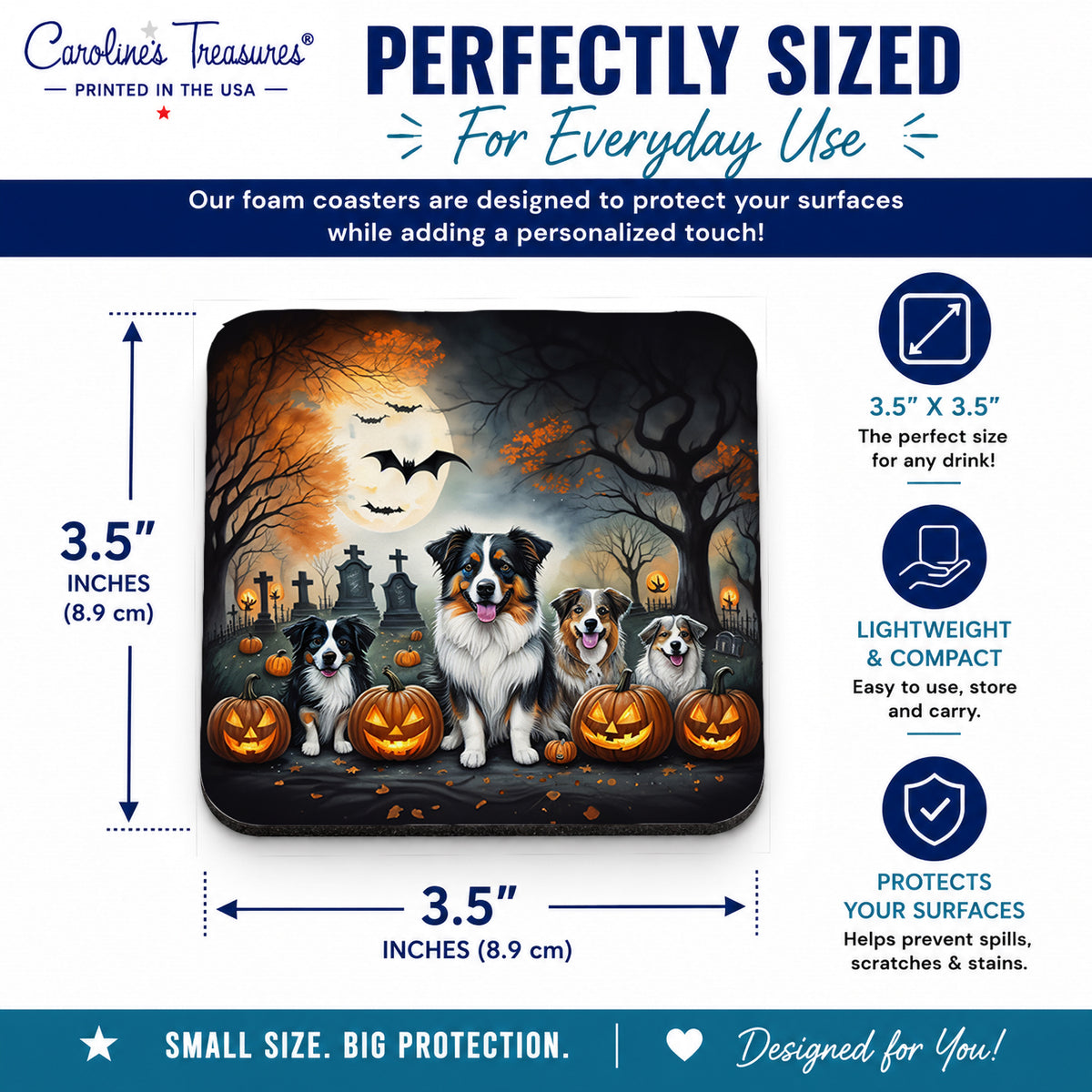 Caroline's Treasures Australian Shepherd Dogs Foam Drink Coasters Set of 4