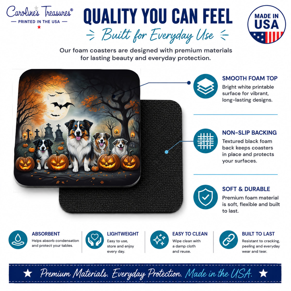 Caroline's Treasures Australian Shepherd Dogs Foam Drink Coasters Set of 4